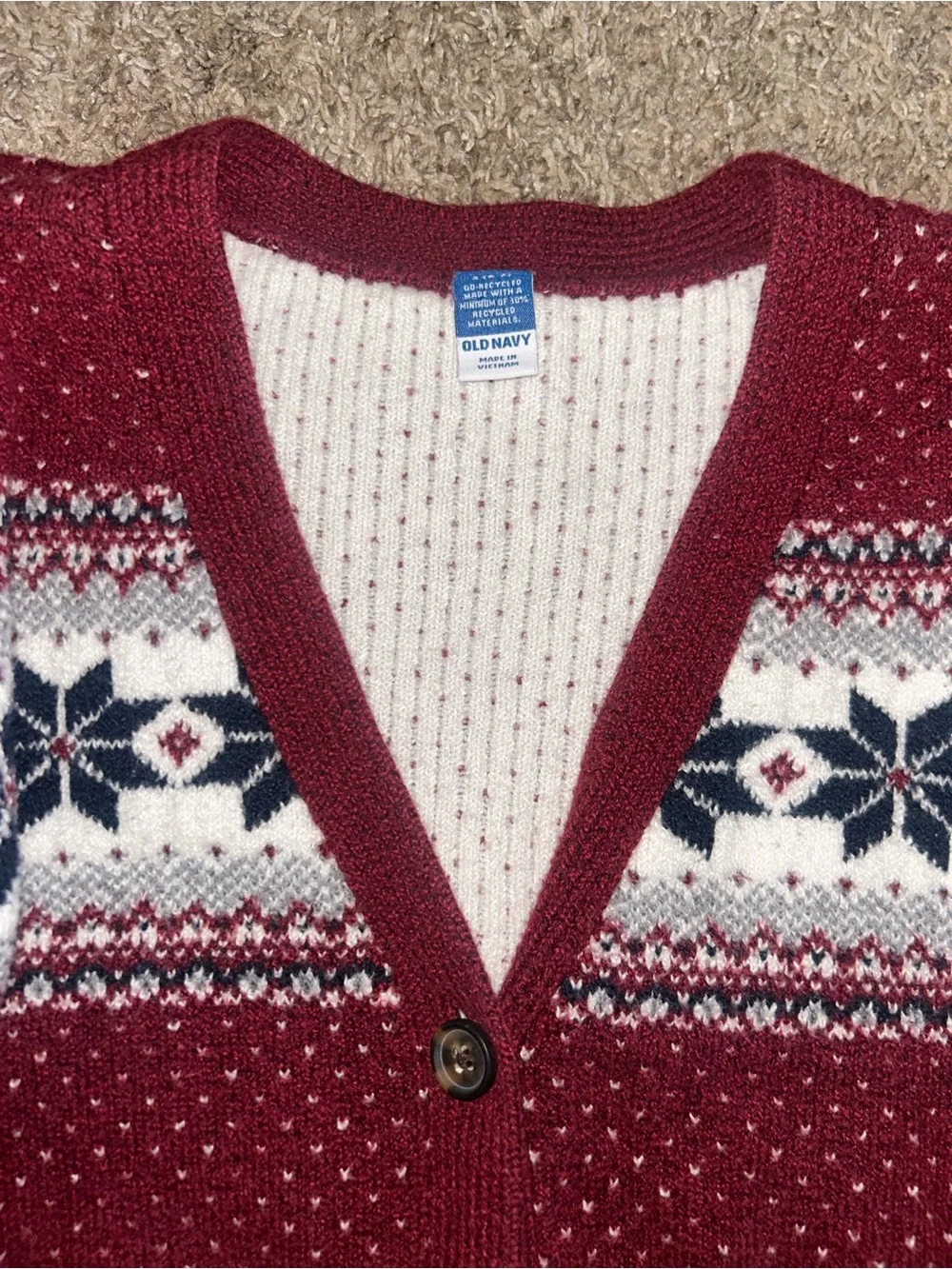Old Navy Burgundy Fair Isle Button-Front Cardigan